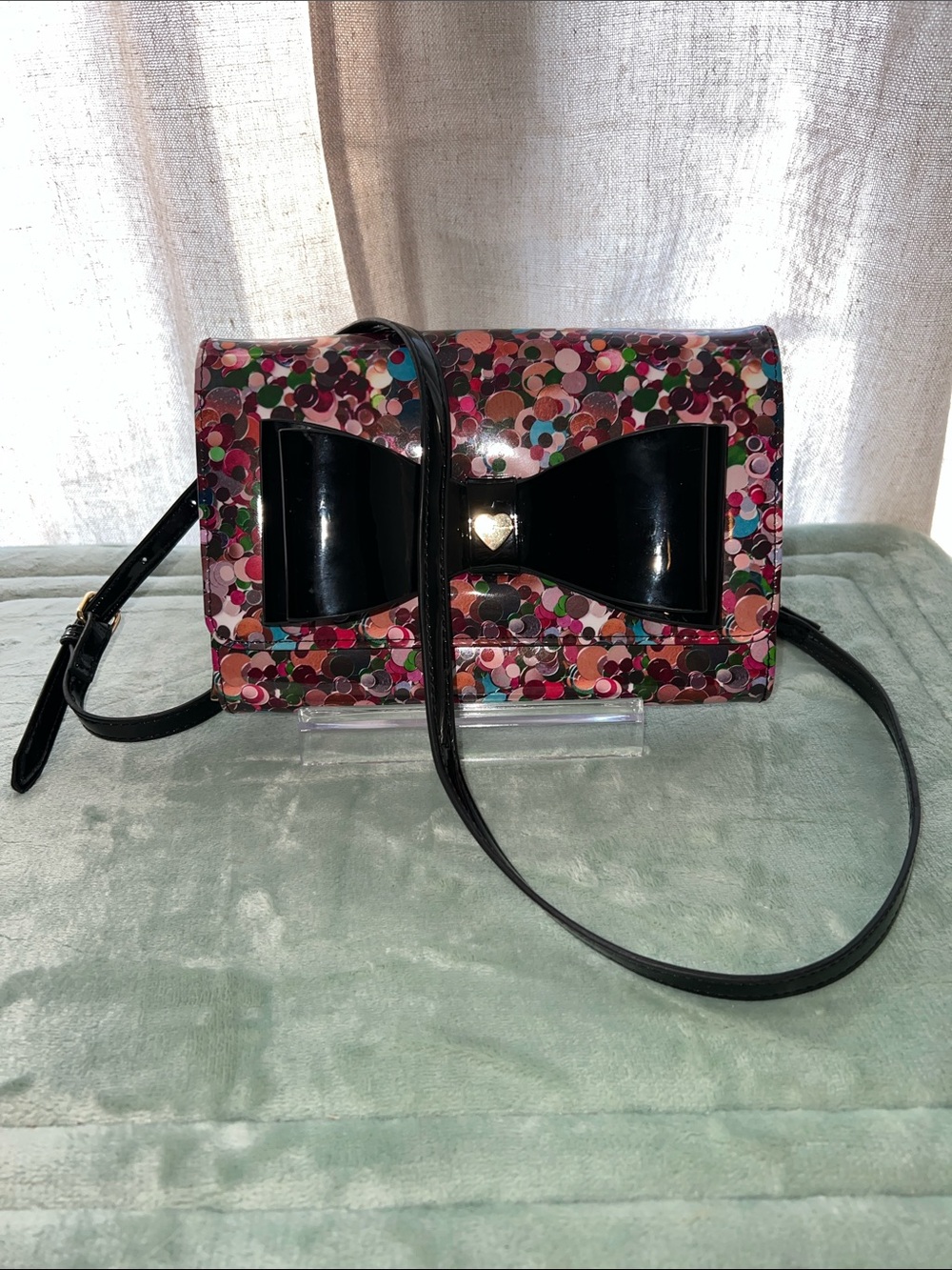 Besty Johnson Multicolor Confetti Crossbody Bag with Black Bow Accent NWOTS